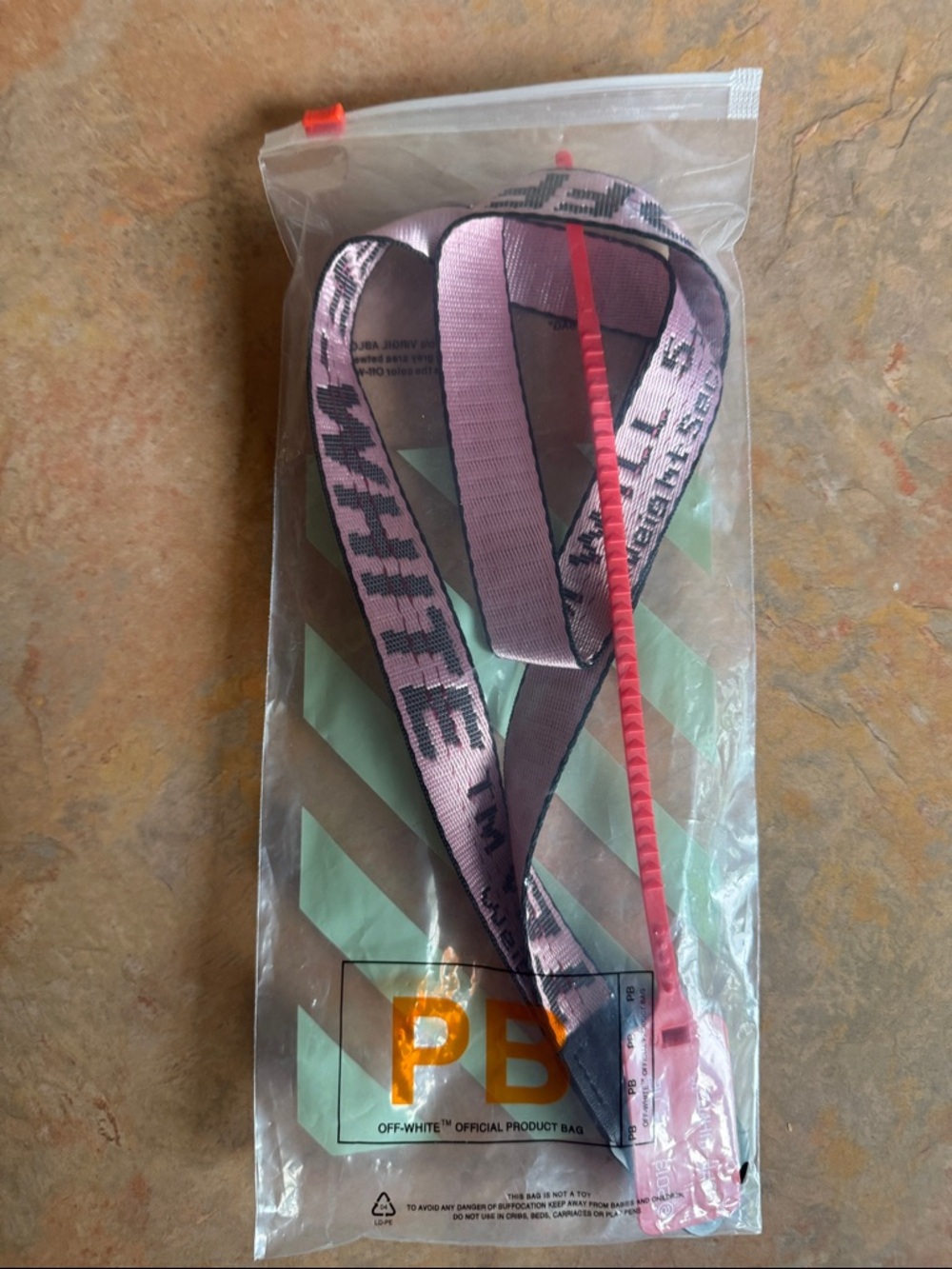 Off-White Pink and Black Industrial Strap Lanyard with Red Zip Tie